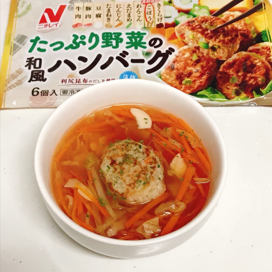 レンジで作る和風ハンバーグのにんにくスープの完成写真