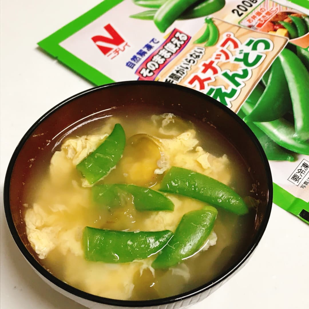 スナップえんどうとザーサイのかき玉スープの完成写真