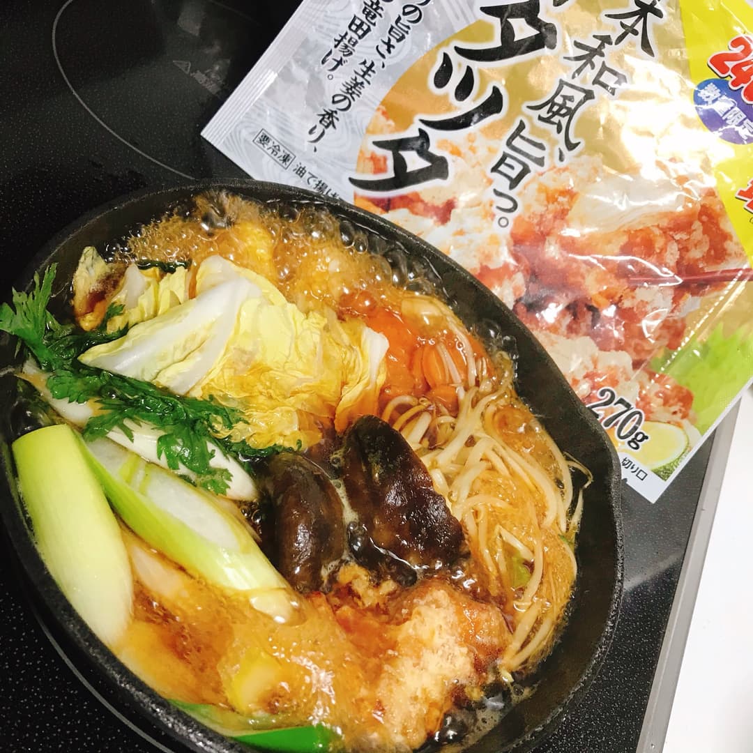 スキレットで作る若鶏タツタの鶏すき鍋の完成写真