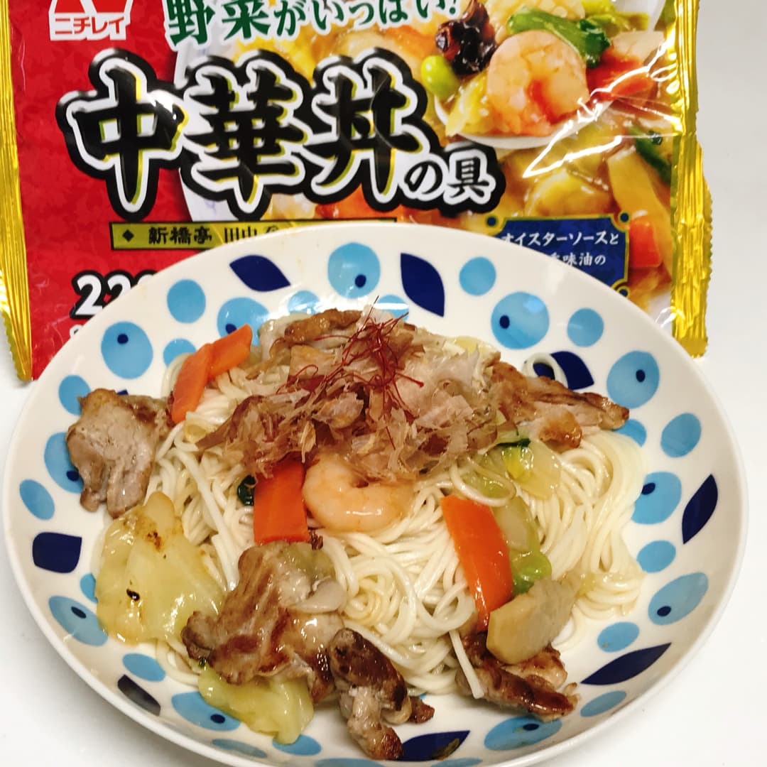 中華丼のそうめんチャンプルーの完成写真