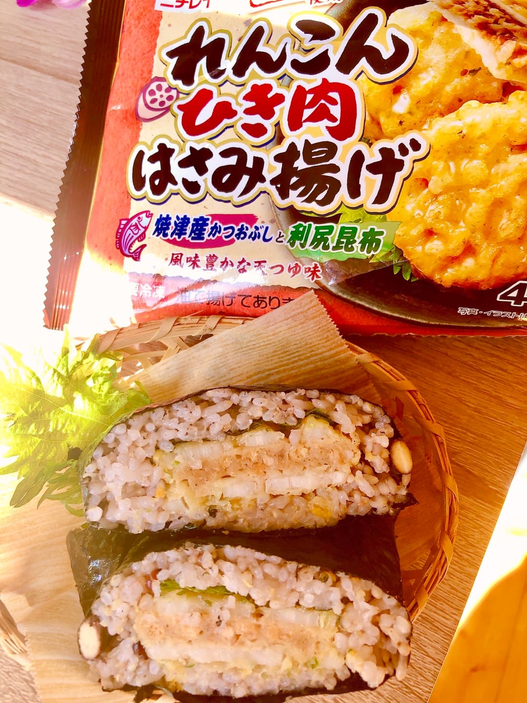 蓮根はさみ揚げのおにぎらずの完成写真