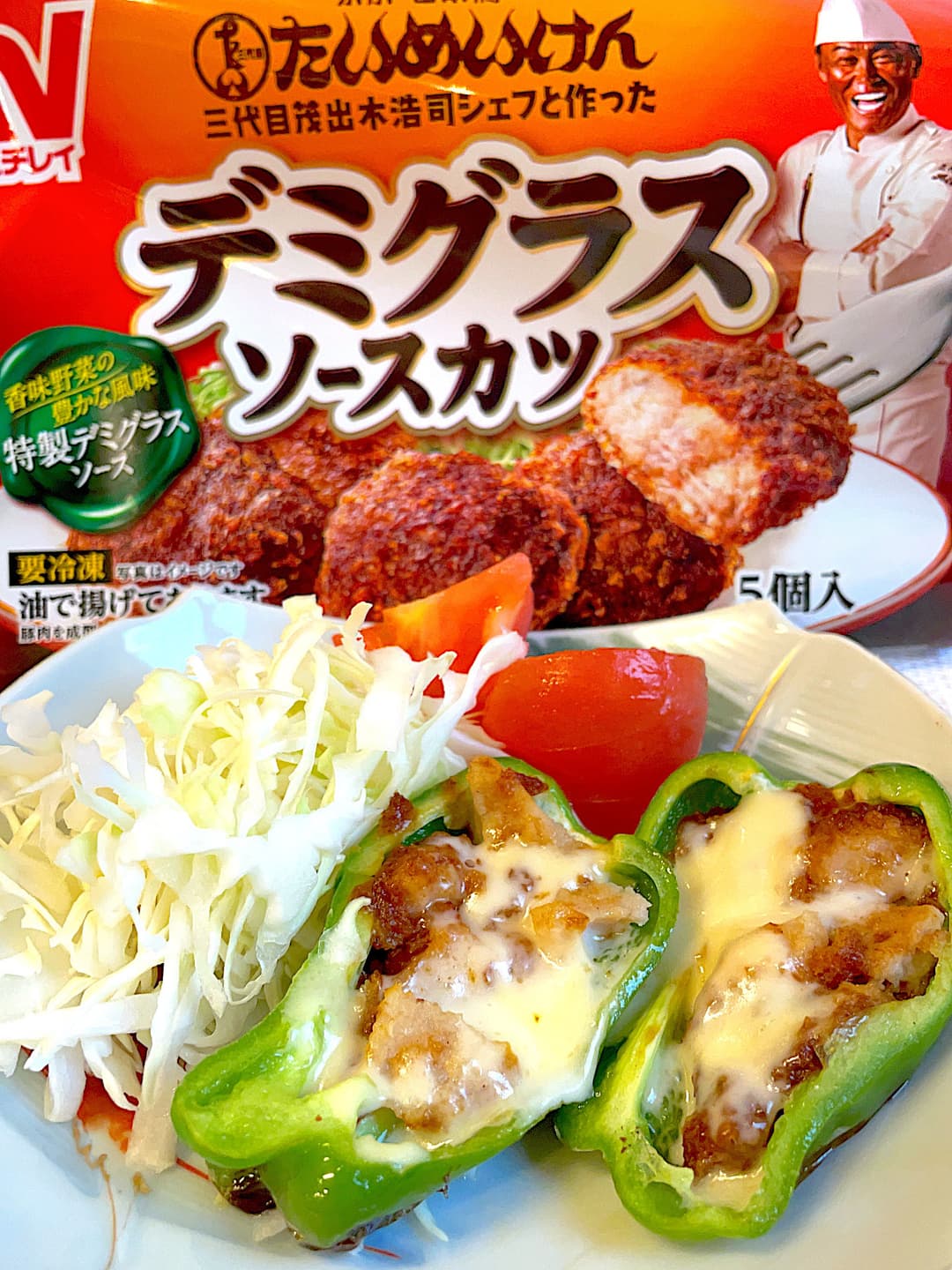 ピーマンのチーズカツ詰めの完成写真