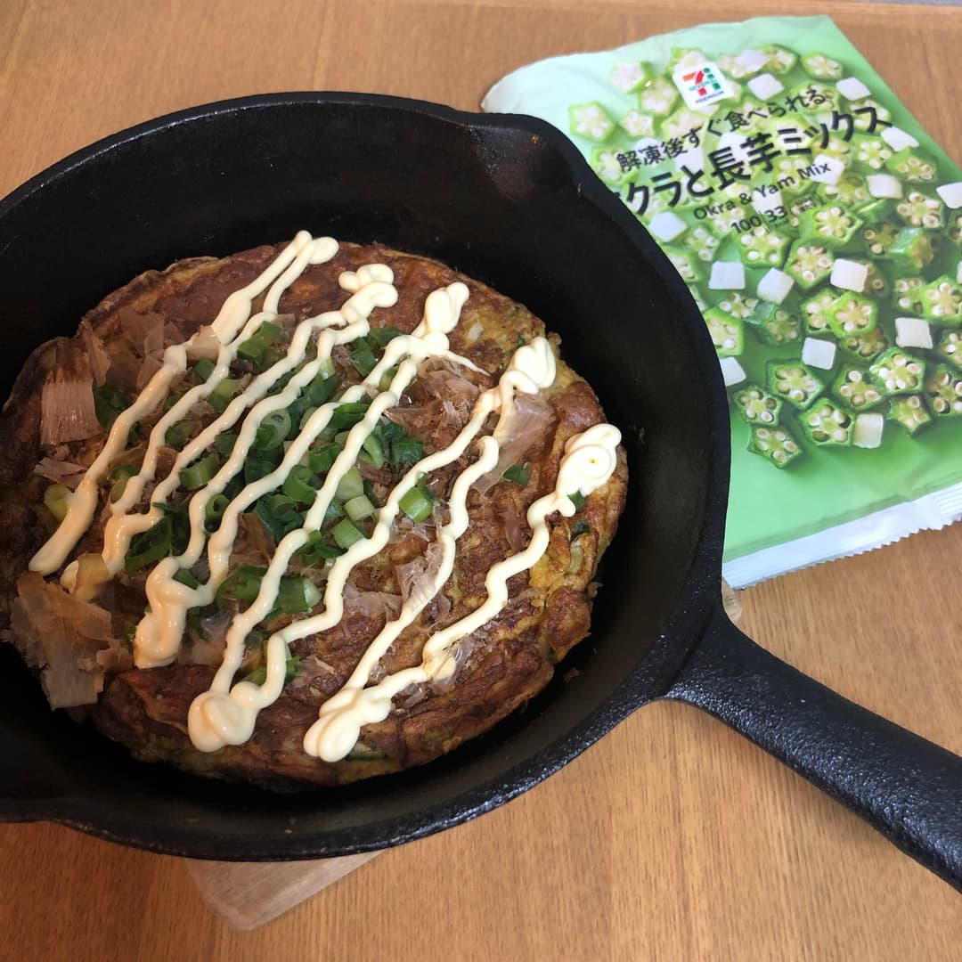 オクラと長芋のふんわり鉄板焼きの完成写真