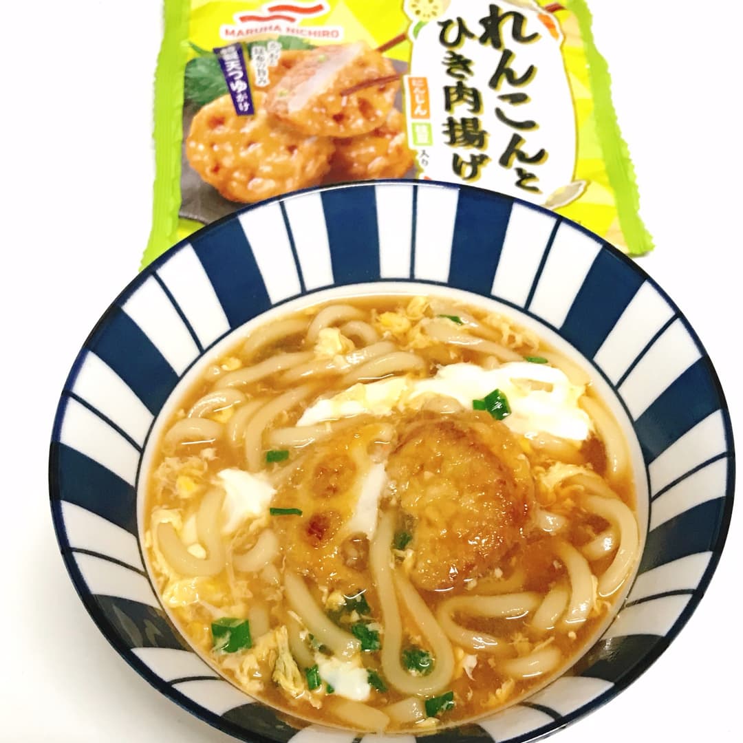 れんこん揚げの卵とじうどんの完成写真