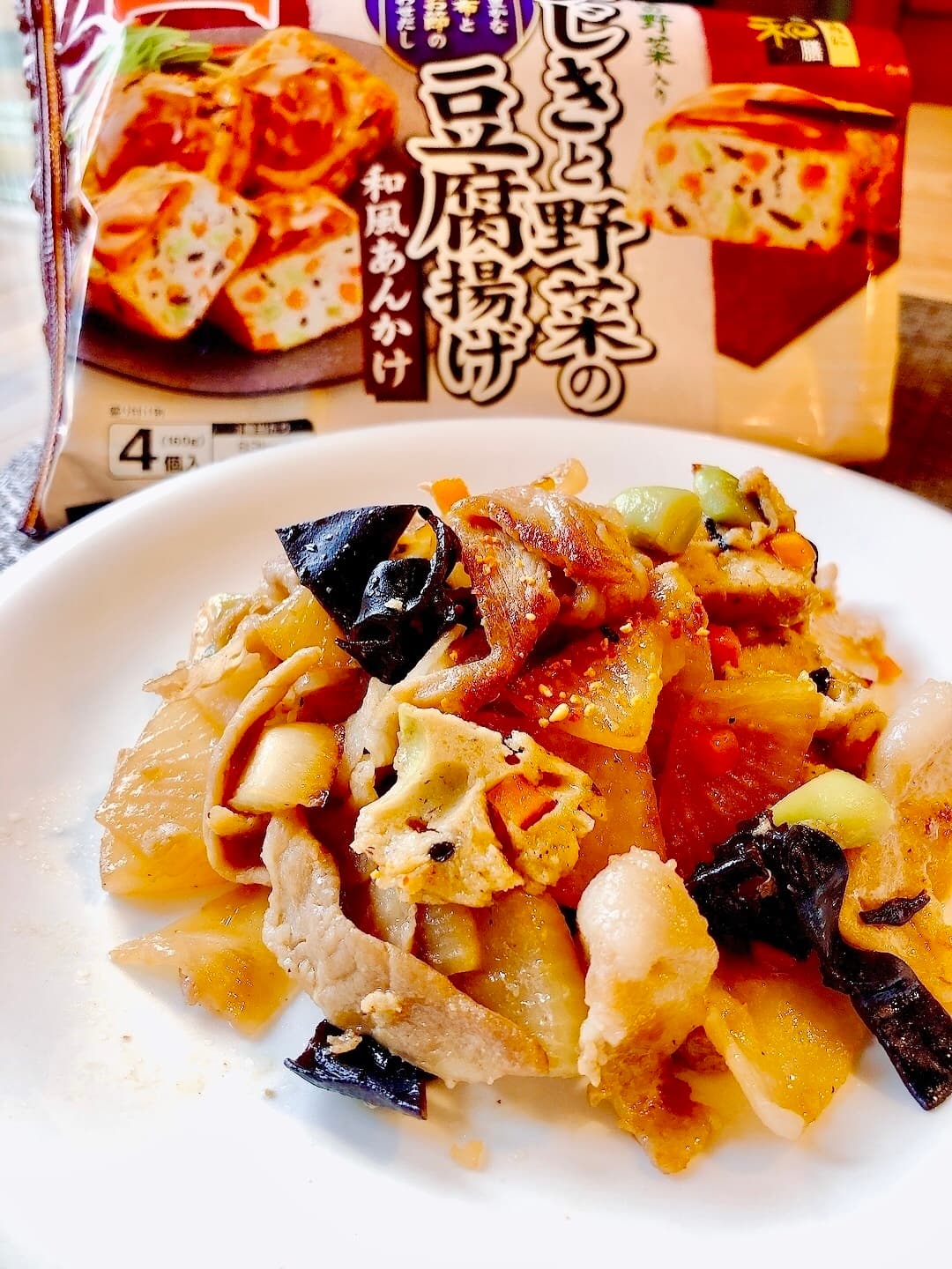 豚バラ大根と豆腐揚げの甘辛炒めの完成写真