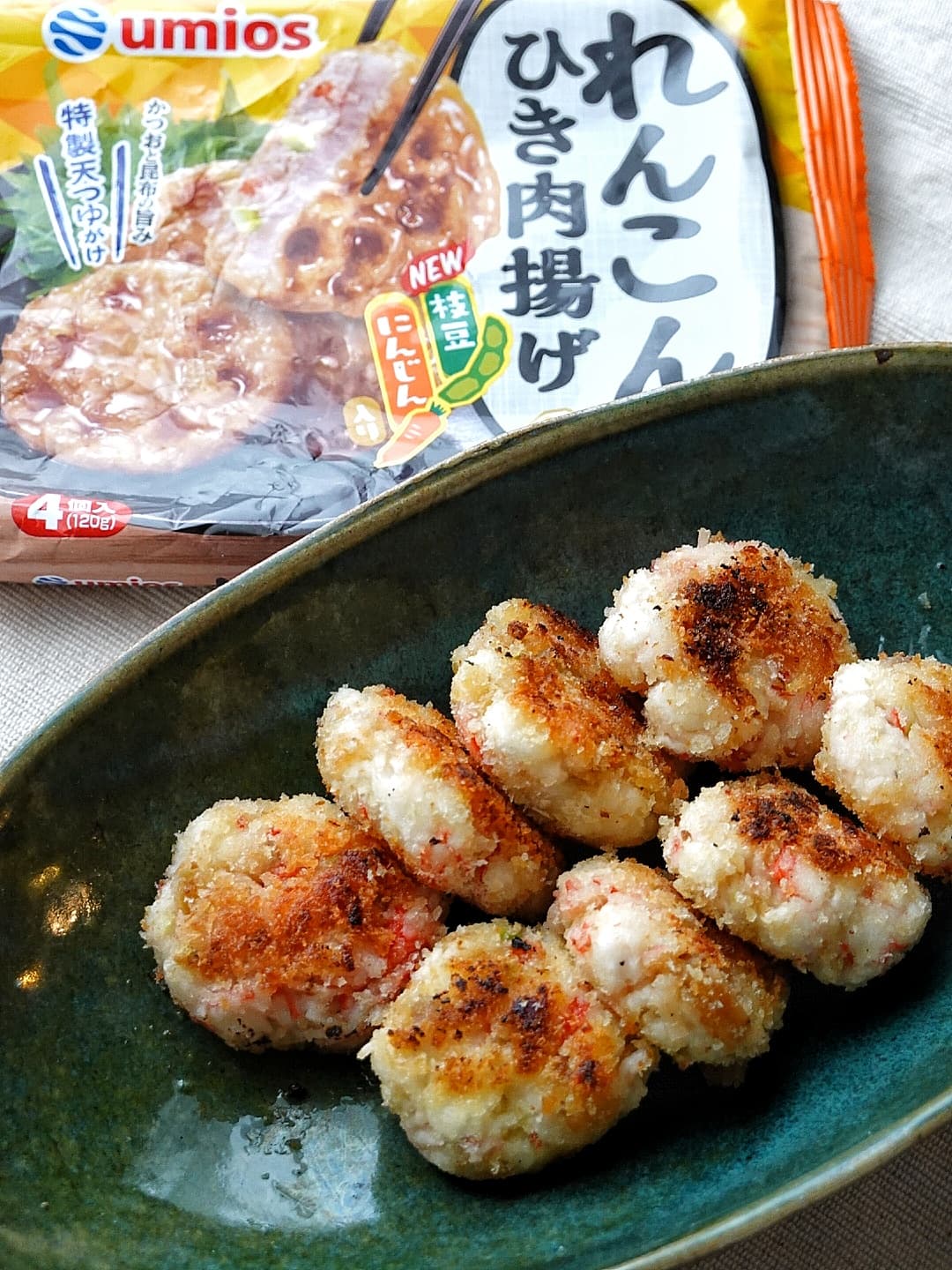 れんこんひき肉とかにかまのエビカツ風の完成写真