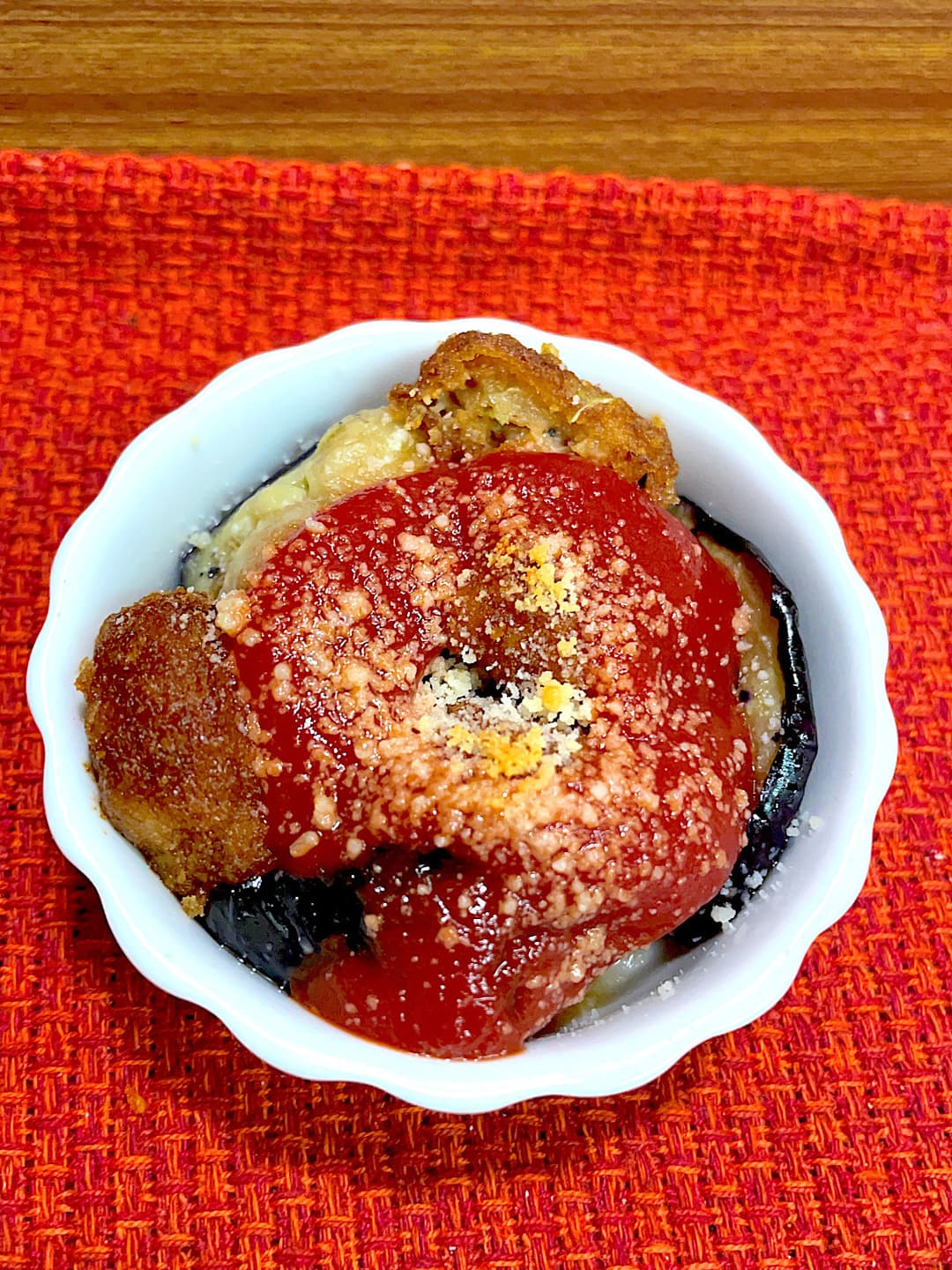 揚げなすメンチカツのケチャップ焼きの完成写真