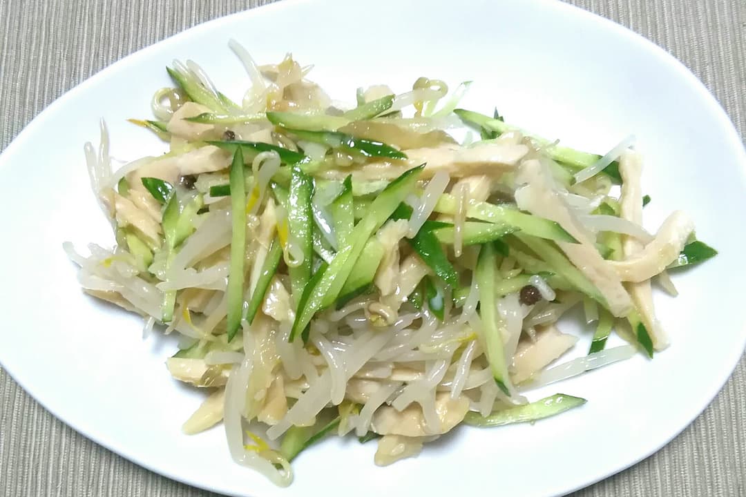 鶏むね肉ともやしの粒山椒あえの完成写真