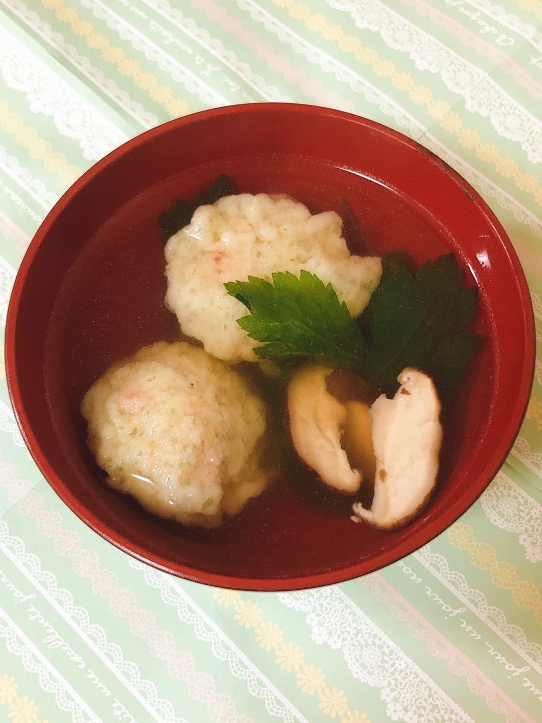 いかれんこん磯辺揚げのお吸い物の完成写真