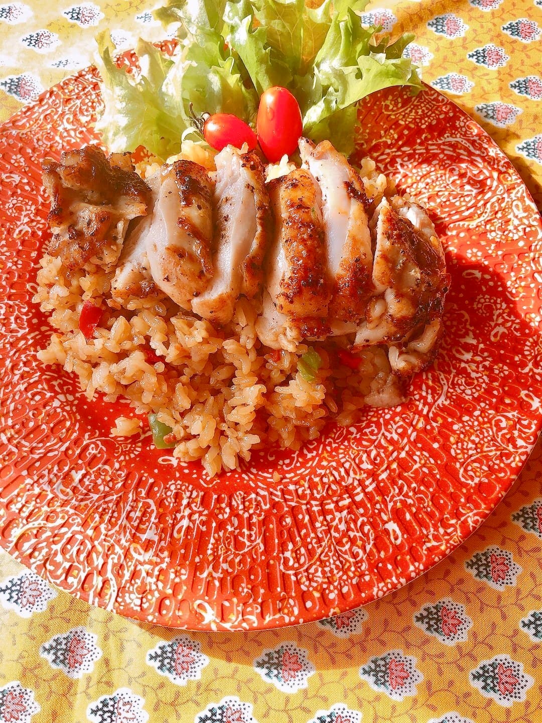 ステーキピラフのレモンチキンのせの完成写真