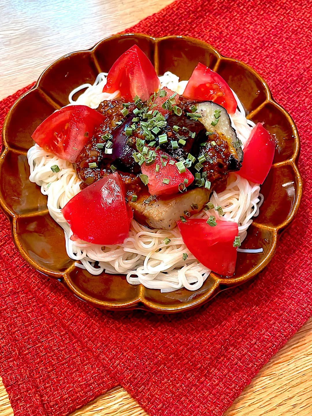麻婆なすそうめんの完成写真