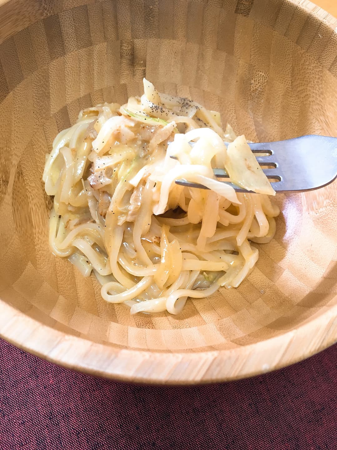 パスタより美味しい⁈稲庭風うどんで本格カルボナーラの完成写真