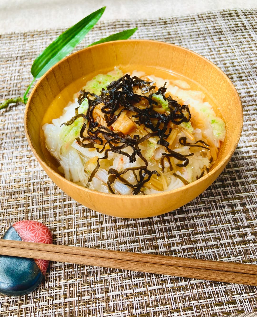 かにかま磯辺揚げとなめたけ茶漬けの完成写真