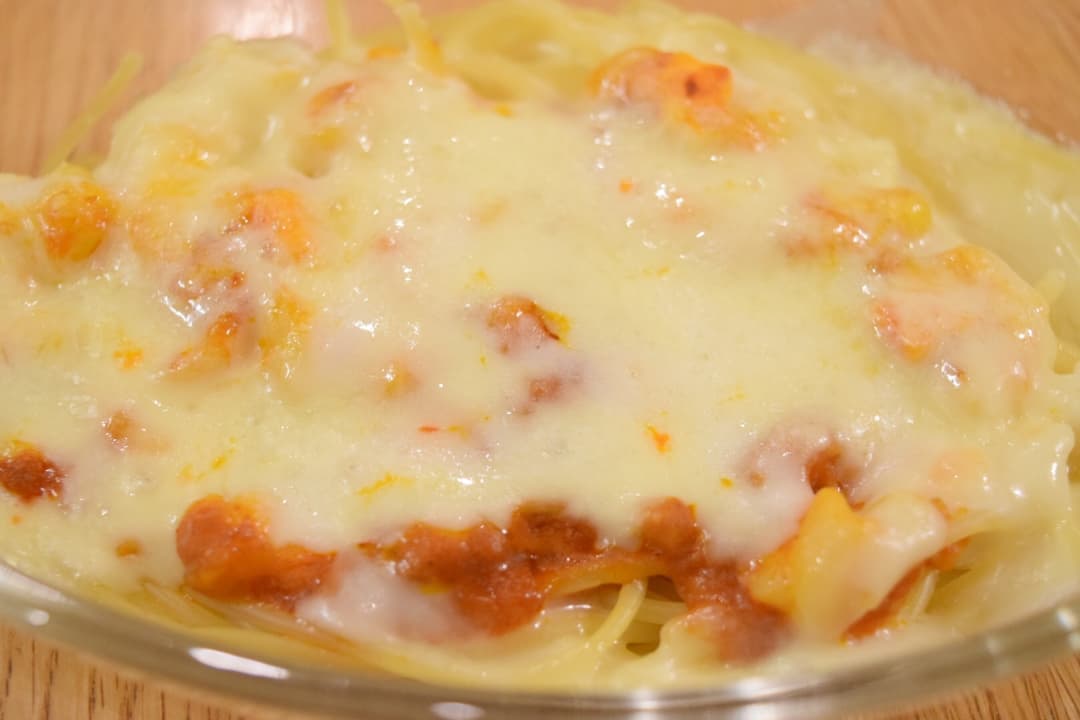 ミートグラタンで★ミートパスタの完成写真