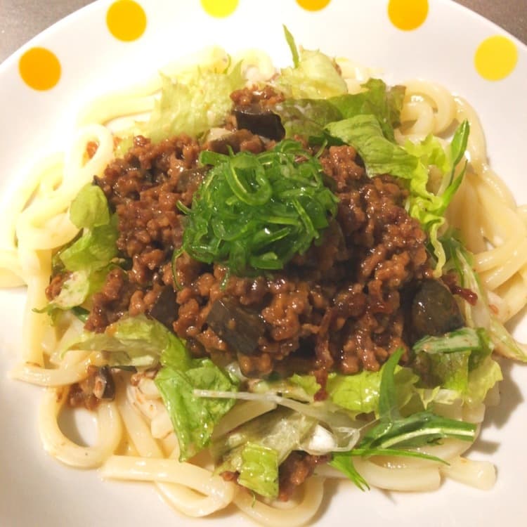 ナスの肉味噌サラダうどんの完成写真