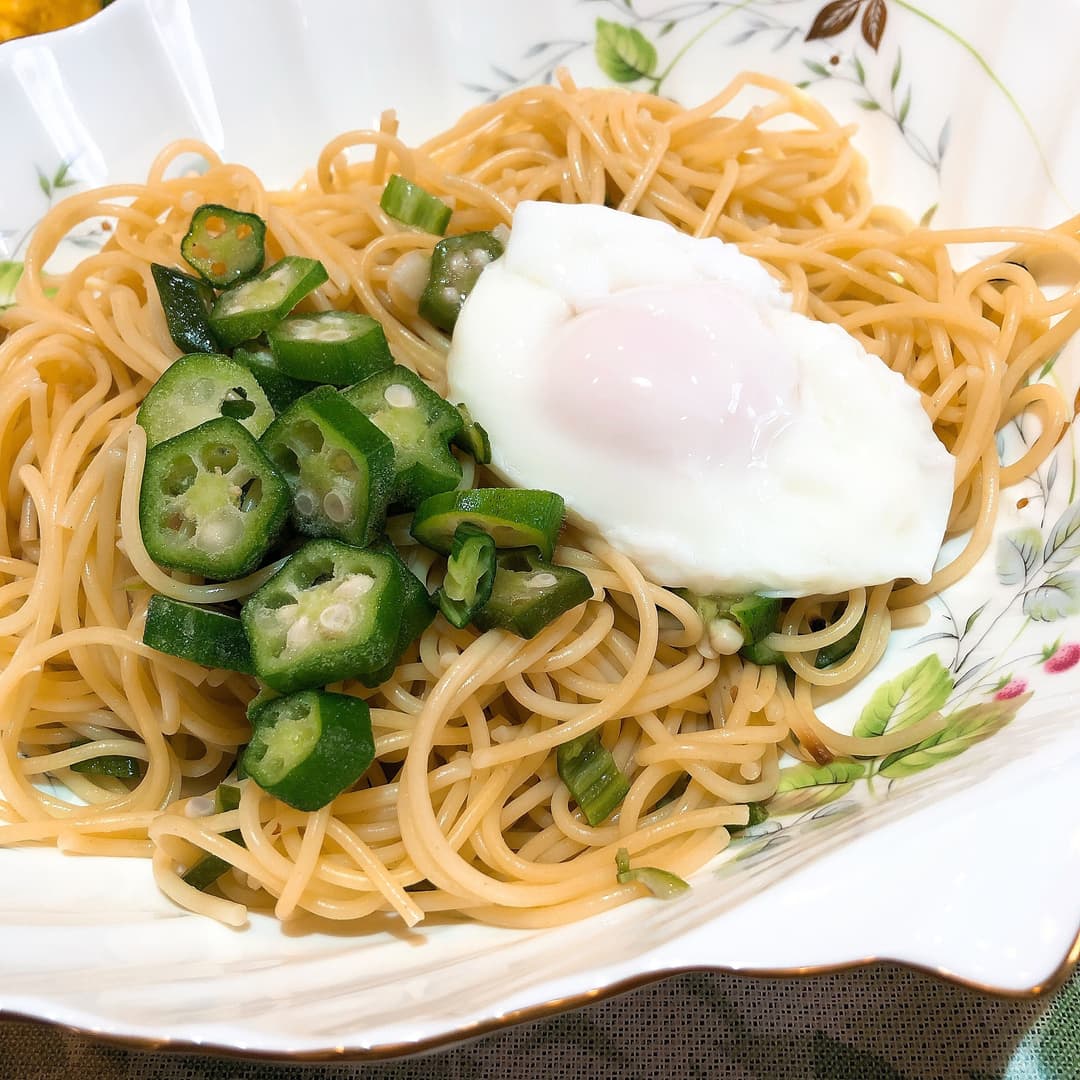 オクラと長芋のパスタの完成写真