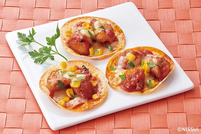 餃子の皮で簡単!ミニやきとりピザの完成写真