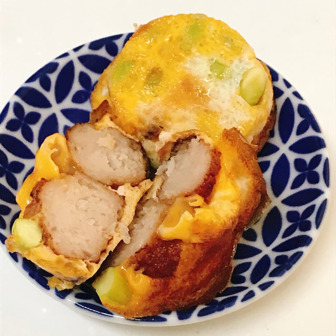 トースター卵焼き枝豆鶏つくねの完成写真