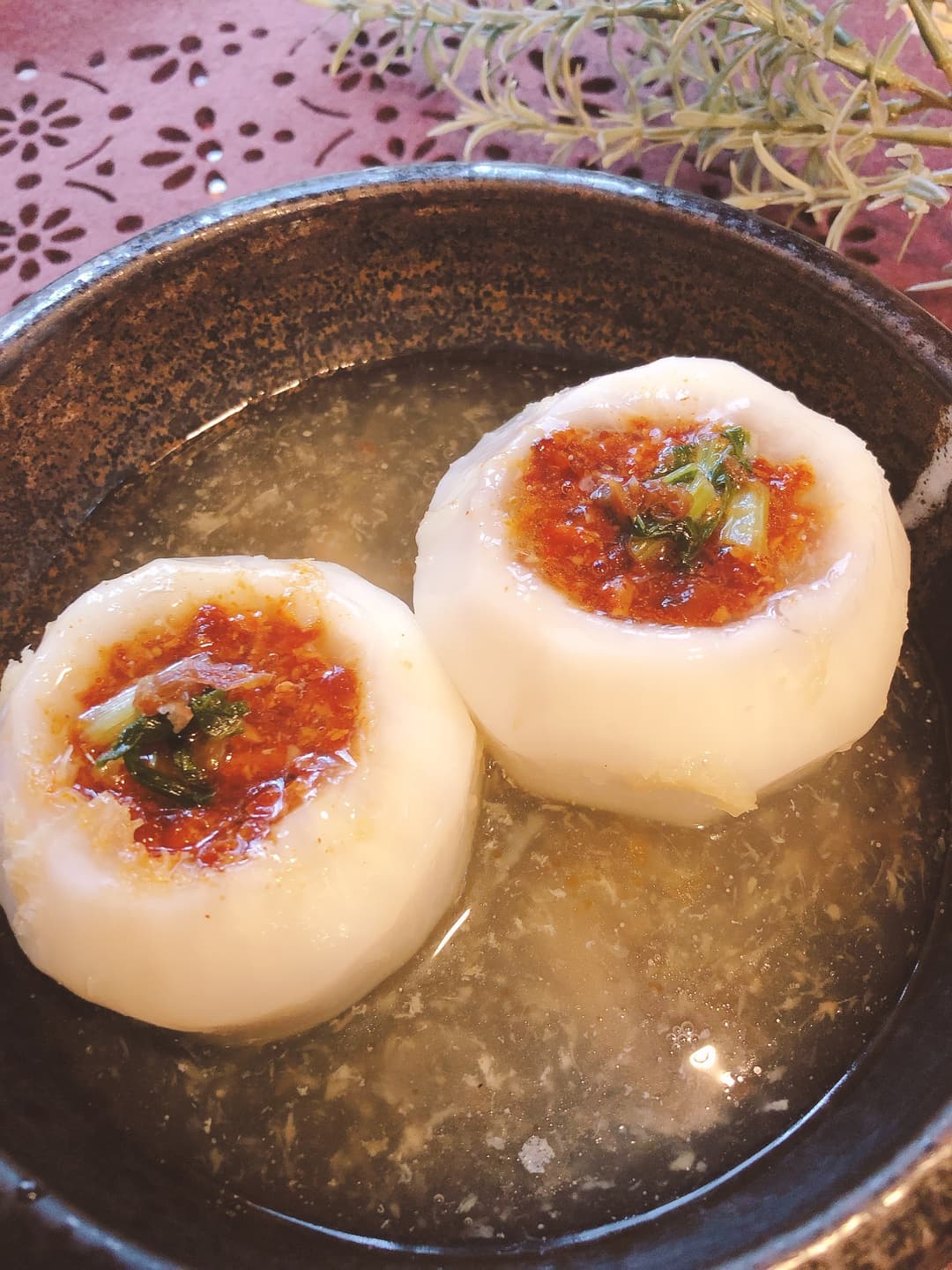 蕪を器に!ピリ辛肉そぼろ入り中華餡の完成写真