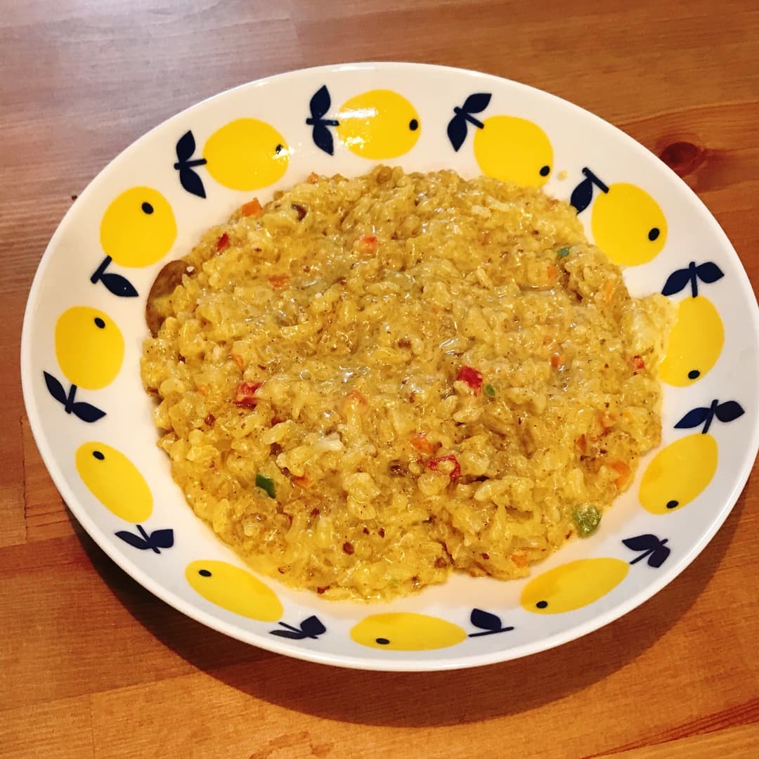 レンジで作るたいめいけんのカレーチーズリゾットの完成写真