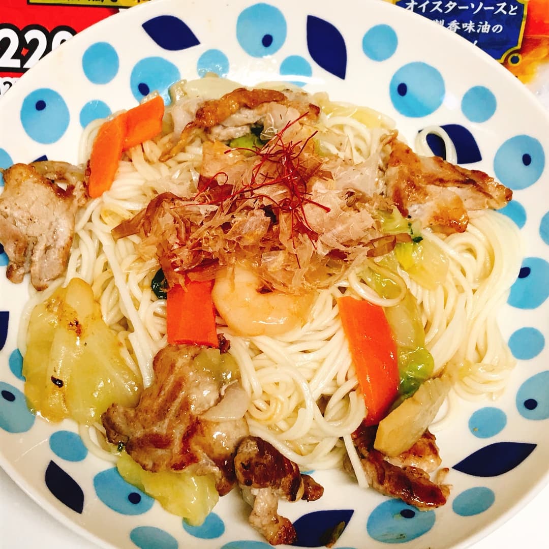 中華丼のそうめんチャンプルーの完成写真
