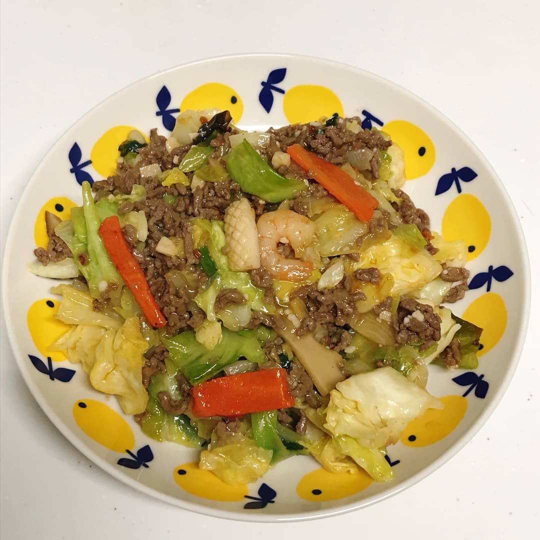 牛挽き肉の中華旨辛炒めの完成写真
