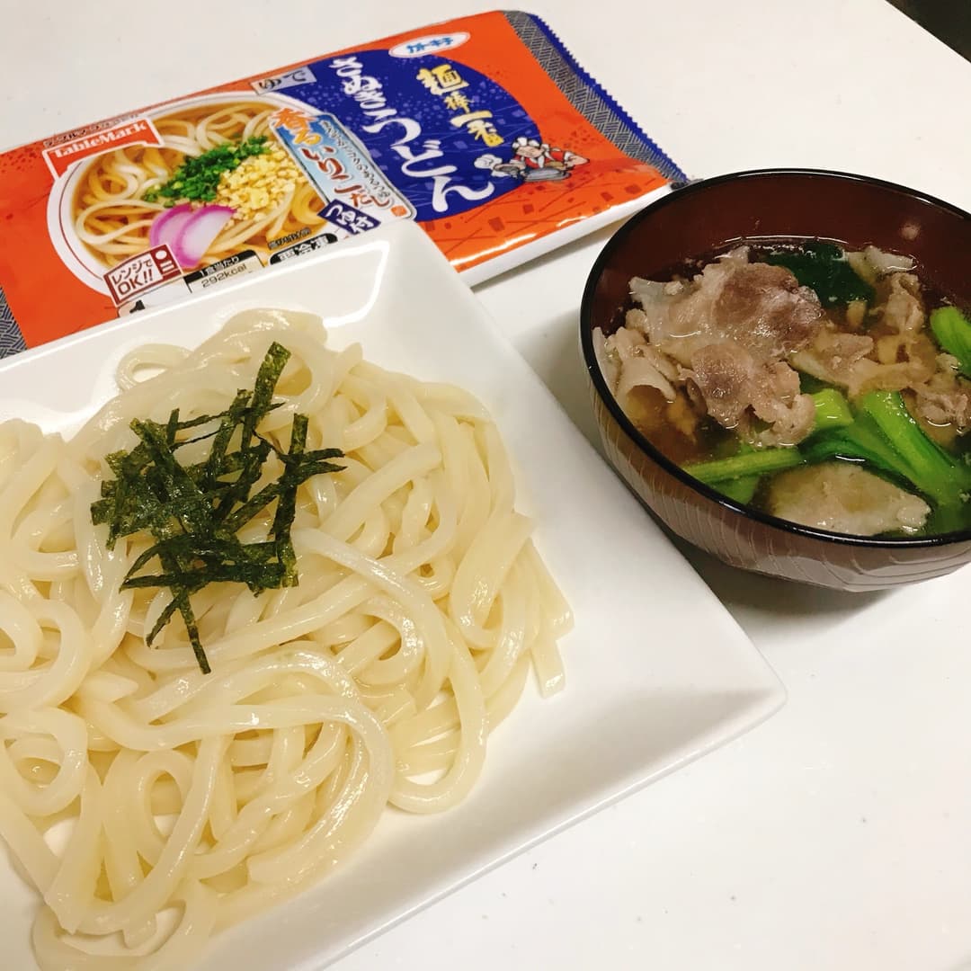 豚と小松菜のつけ汁うどんの完成写真