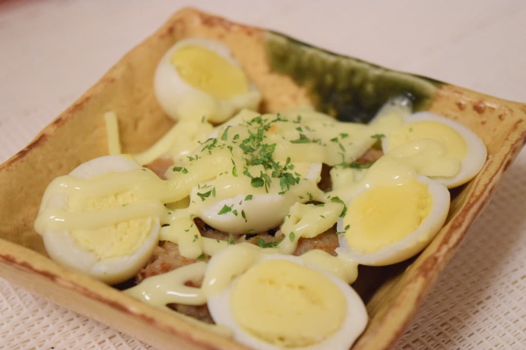 うずらとハンバーグのチーズ焼きの完成写真