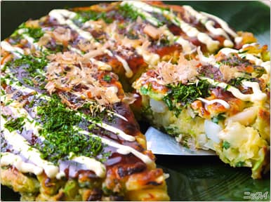 野菜たっぷり魚介のお好み焼きの完成写真