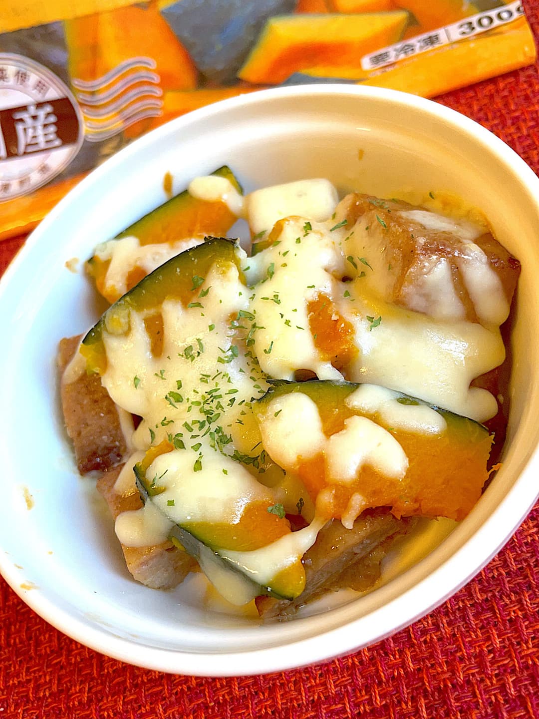 栗かぼちゃとハンバーグのチーズ焼きの完成写真