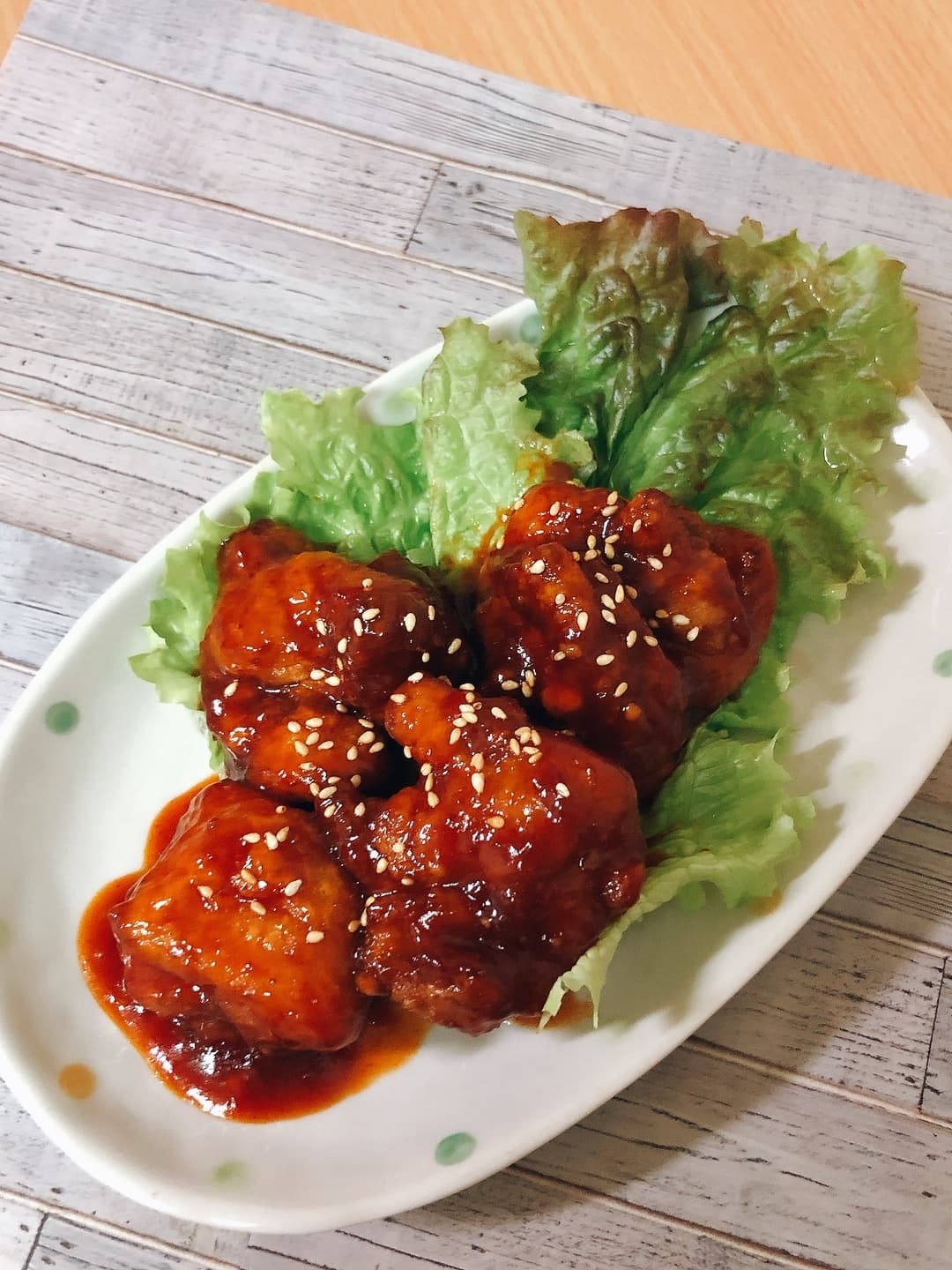 極旨もも唐揚げでヤンニョムチキンの完成写真