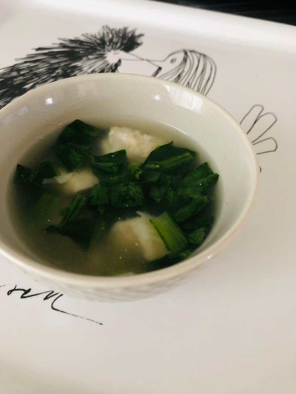 甘えびシューマイと小松菜の味噌汁の完成写真