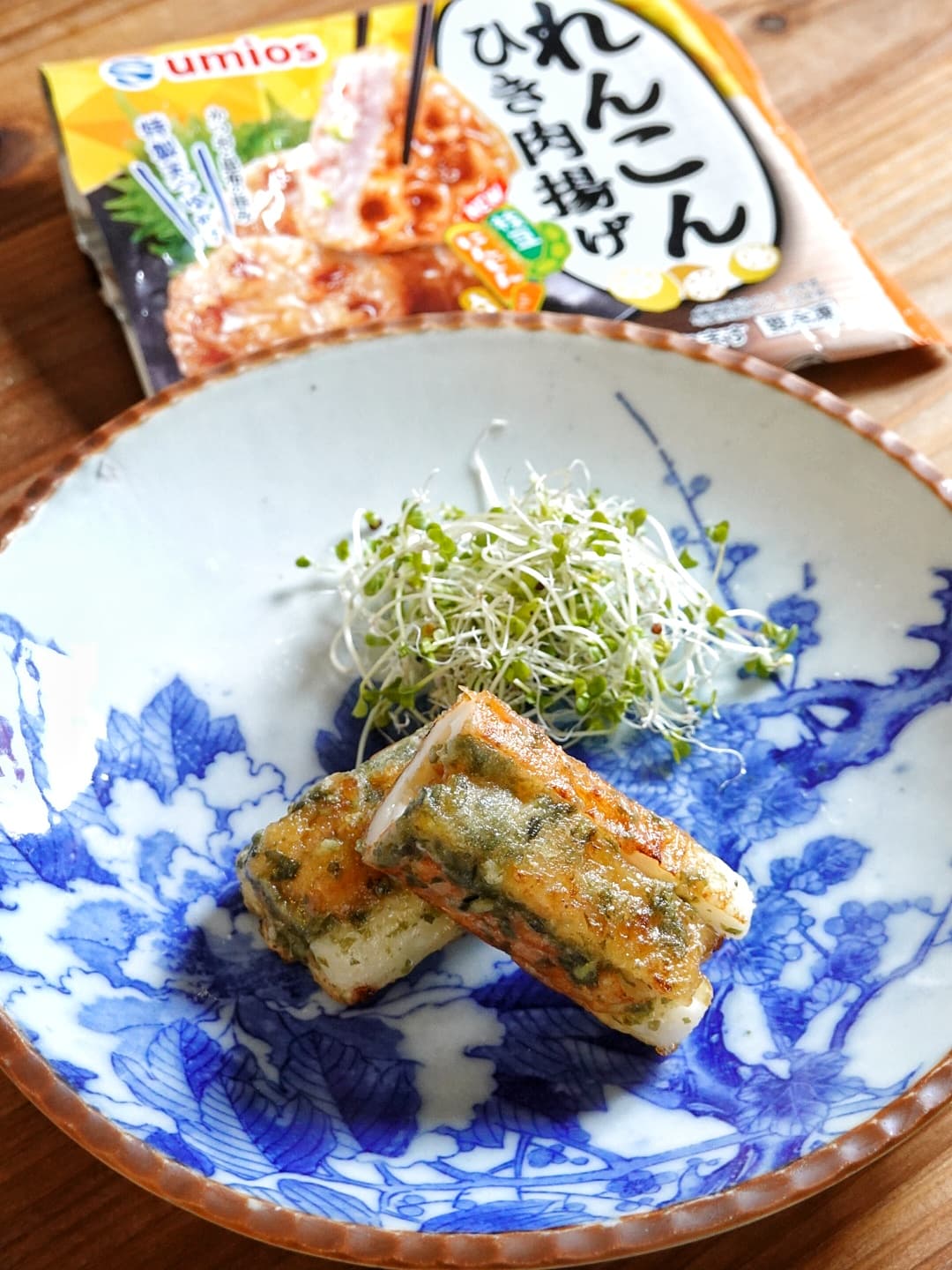 ちくわで挟んだれんこんひき肉の磯辺揚げの完成写真