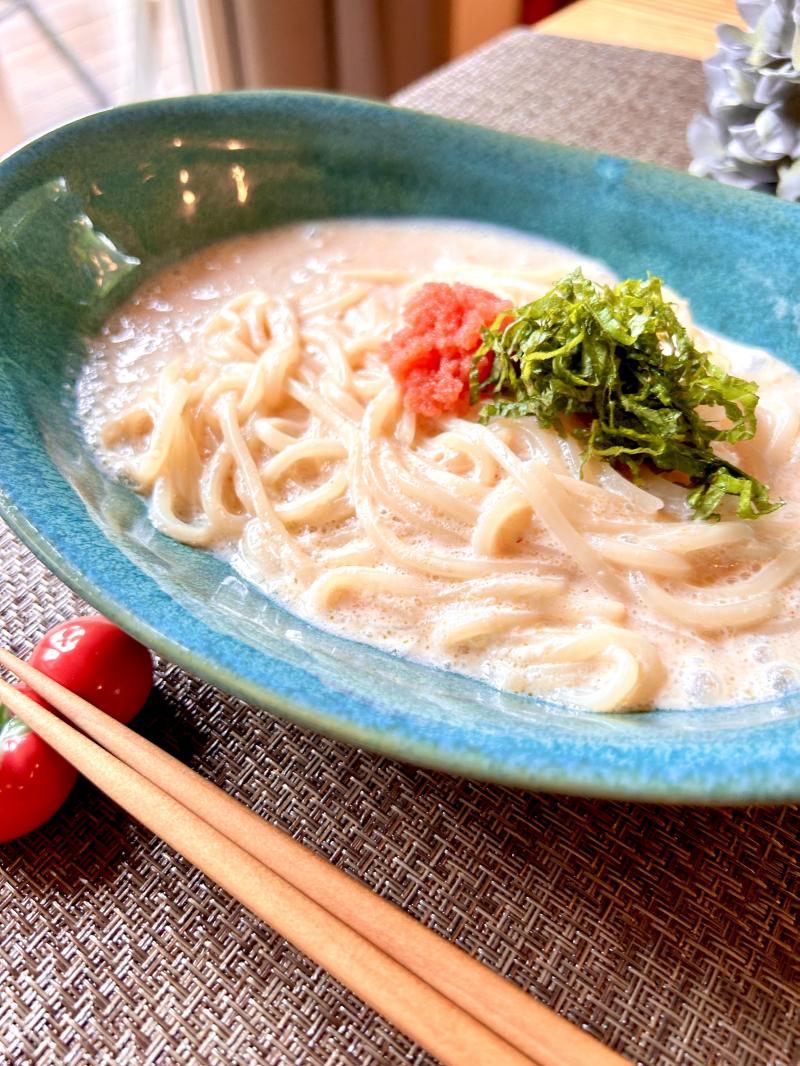 明太クリームうどんの完成写真