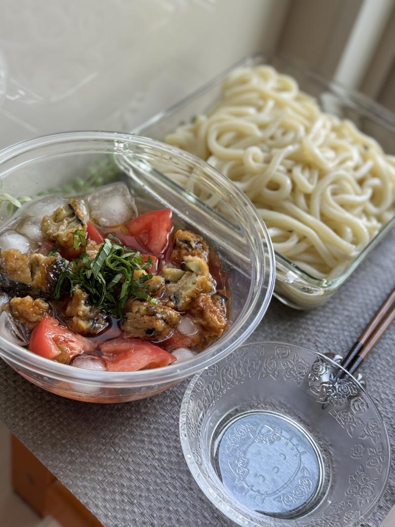 なすひき肉はさみ揚げのさっぱりつけ麺の完成写真