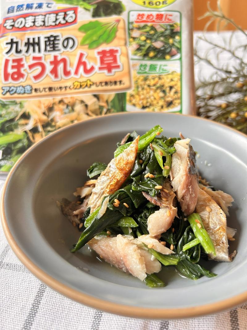 食材として使用したそのまま使える 九州産のほうれん草も一緒に写したほうれん草とアジの和えもの