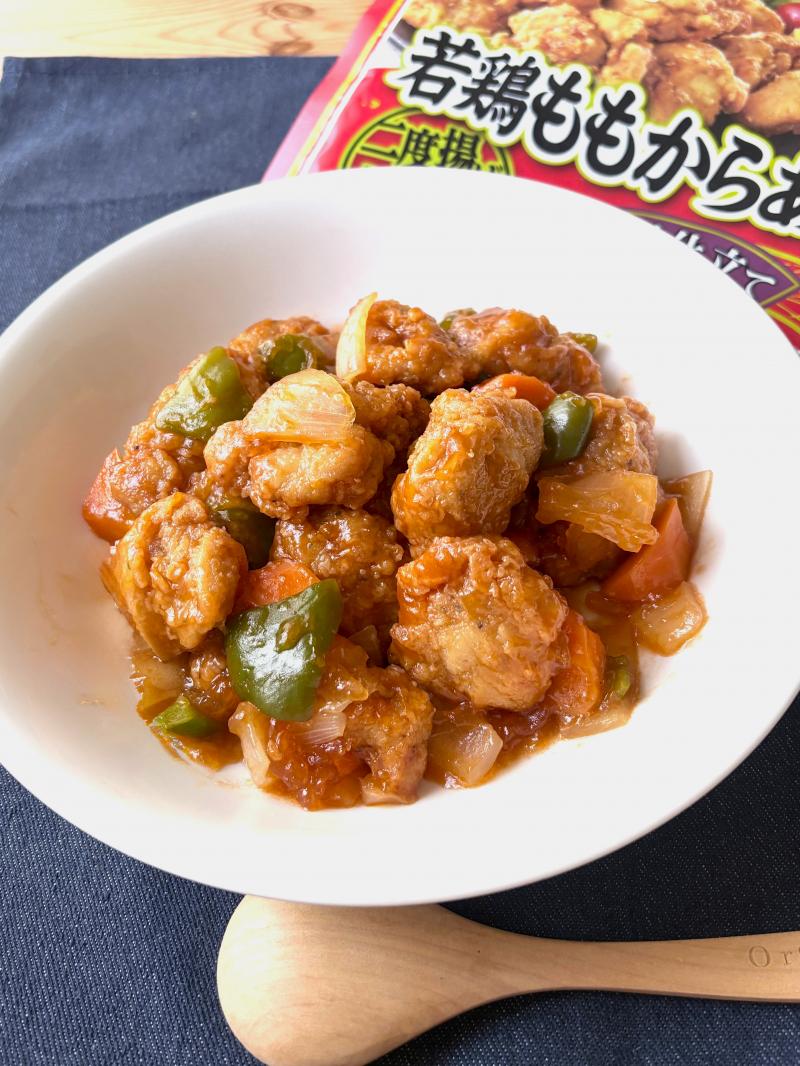 食材として使用した若鶏ももからあげも一緒に写した冷凍から揚げで☆酢鶏