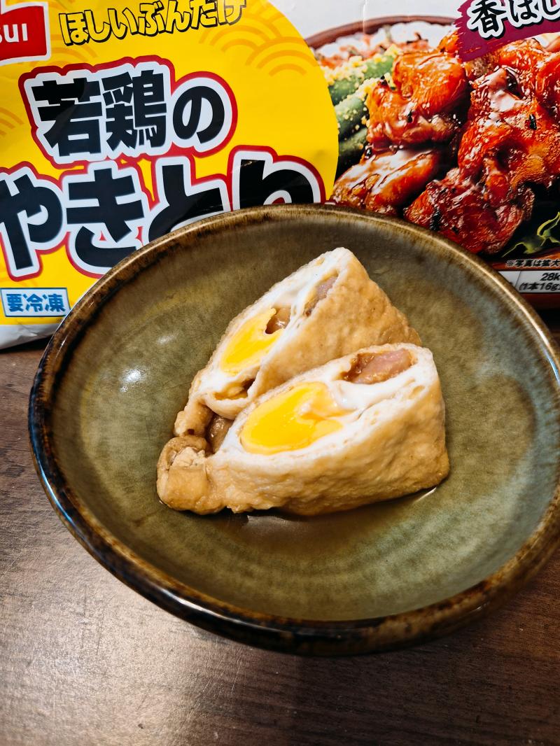 食材として使用したほしいぶんだけ 若鶏のやきとり串も一緒に写した親子巾着