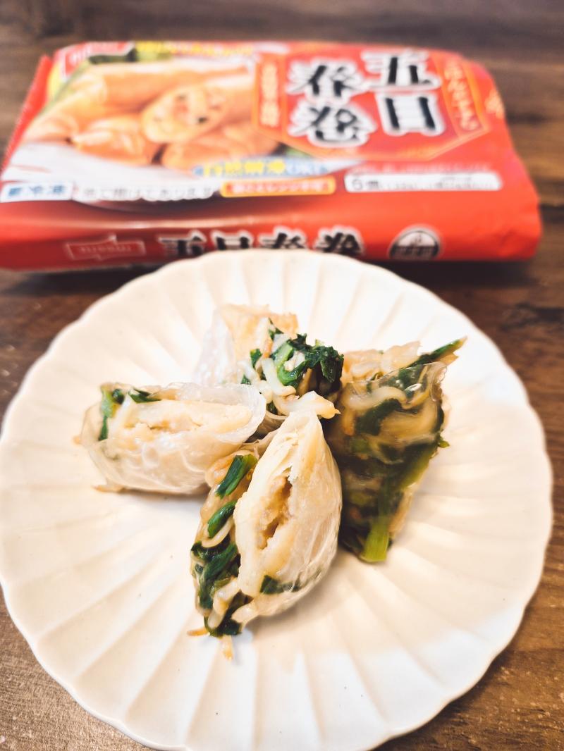 食材として使用したほしいぶんだけ 五目春巻も一緒に写したモチモチナムル春巻き
