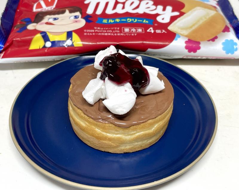食材として使用した今川焼（ミルキー）も一緒に写した今川焼ミルキーチョコマシュマロ